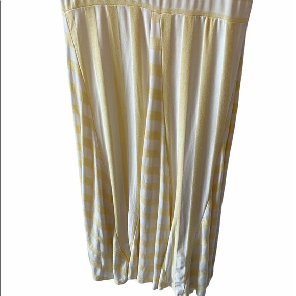 Yellow & Cream Striped Stretch Deep V MIDI Dress M - Picture 7 of 8